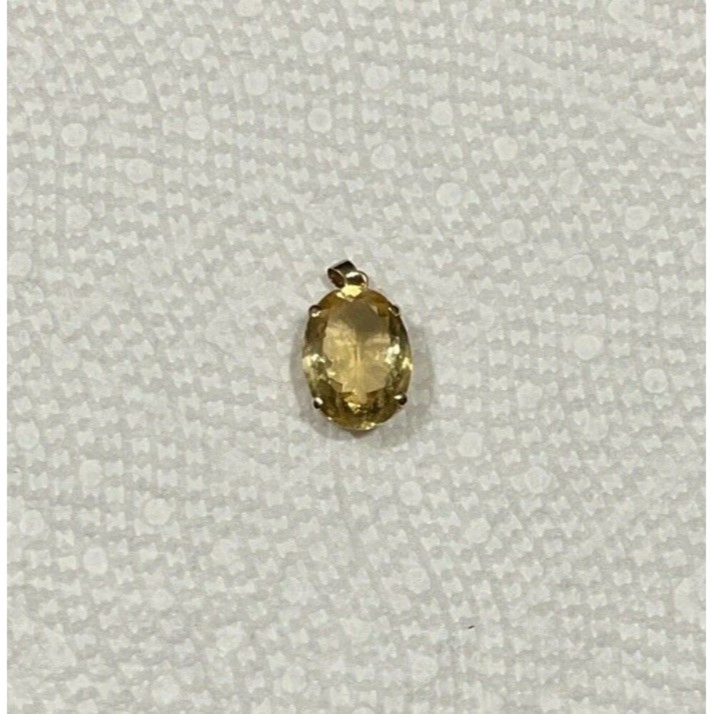 Large 14k Gold Faceted Citrine Gemstone Pendant 3/4” X 1/2” Marked 585